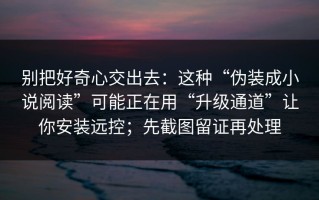 别把好奇心交出去：这种“伪装成小说阅读”可能正在用“升级通道”让你安装远控；先截图留证再处理