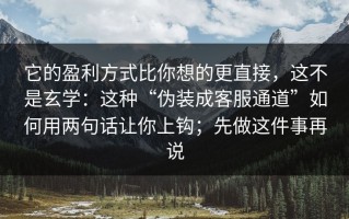 它的盈利方式比你想的更直接，这不是玄学：这种“伪装成客服通道”如何用两句话让你上钩；先做这件事再说