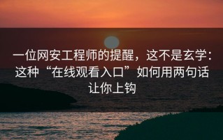 一位网安工程师的提醒，这不是玄学：这种“在线观看入口”如何用两句话让你上钩