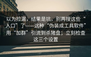 以为捡漏，结果是坑，别再搜这些“入口”了——这种“伪装成工具软件”用“加群”引流到杀猪盘；立刻检查这三个设置