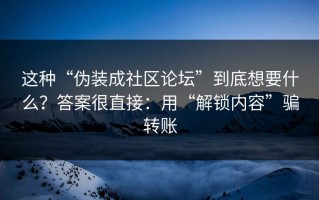 这种“伪装成社区论坛”到底想要什么？答案很直接：用“解锁内容”骗转账