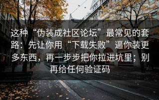 这种“伪装成社区论坛”最常见的套路：先让你用“下载失败”逼你装更多东西，再一步步把你拉进坑里；别再给任何验证码