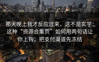 那天晚上我才反应过来，这不是玄学：这种“资源合集页”如何用两句话让你上钩；把支付渠道先冻结
