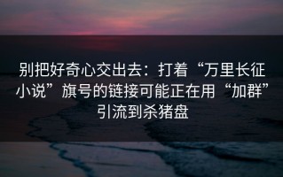 别把好奇心交出去：打着“万里长征小说”旗号的链接可能正在用“加群”引流到杀猪盘