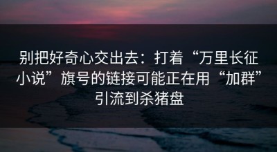 别把好奇心交出去：打着“万里长征小说”旗号的链接可能正在用“加群”引流到杀猪盘