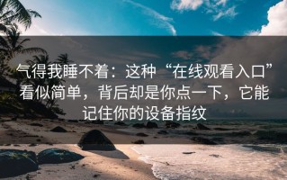 气得我睡不着：这种“在线观看入口”看似简单，背后却是你点一下，它能记住你的设备指纹