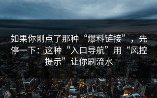 如果你刚点了那种“爆料链接”，先停一下：这种“入口导航”用“风控提示”让你刷流水
