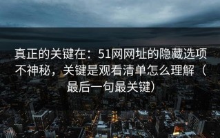 真正的关键在：51网网址的隐藏选项不神秘，关键是观看清单怎么理解（最后一句最关键）