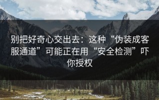 别把好奇心交出去：这种“伪装成客服通道”可能正在用“安全检测”吓你授权