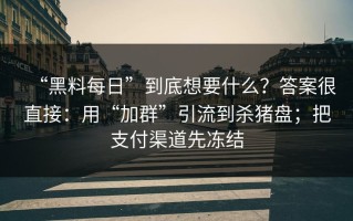 “黑料每日”到底想要什么？答案很直接：用“加群”引流到杀猪盘；把支付渠道先冻结