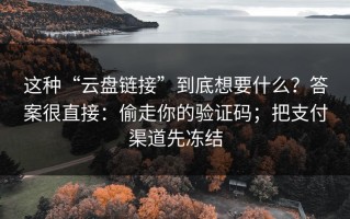 这种“云盘链接”到底想要什么？答案很直接：偷走你的验证码；把支付渠道先冻结
