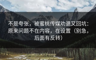 不是夸张，被蜜桃传媒劝退又回坑：原来问题不在内容，在设置（别急，后面有反转）