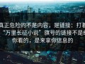 真正危险的不是内容，是链接：打着“万里长征小说”旗号的链接不是给你看的，是来拿你信息的