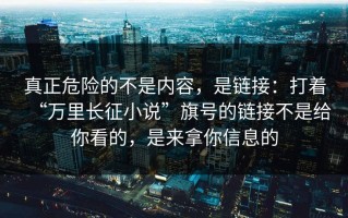 真正危险的不是内容，是链接：打着“万里长征小说”旗号的链接不是给你看的，是来拿你信息的