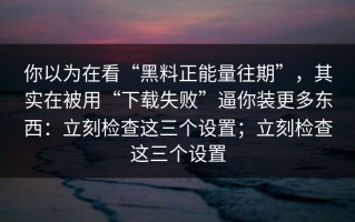 你以为在看“黑料正能量往期”，其实在被用“下载失败”逼你装更多东西：立刻检查这三个设置；立刻检查这三个设置