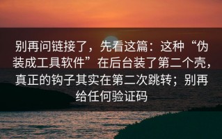 别再问链接了，先看这篇：这种“伪装成工具软件”在后台装了第二个壳，真正的钩子其实在第二次跳转；别再给任何验证码