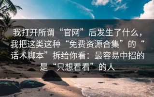 我打开所谓“官网”后发生了什么，我把这类这种“免费资源合集”的“话术脚本”拆给你看：最容易中招的是“只想看看”的人