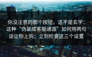 你没注意的那个按钮，这不是玄学：这种“伪装成客服通道”如何用两句话让你上钩；立刻检查这三个设置