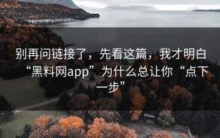 别再问链接了，先看这篇，我才明白“黑料网app”为什么总让你“点下一步”