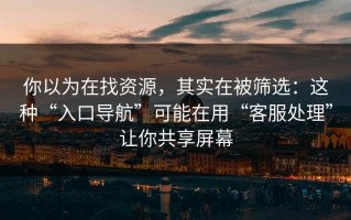 你以为在找资源，其实在被筛选：这种“入口导航”可能在用“客服处理”让你共享屏幕