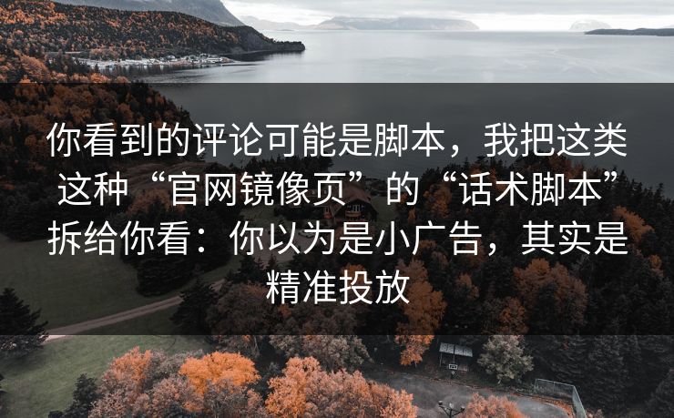 你看到的评论可能是脚本，我把这类这种“官网镜像页”的“话术脚本”拆给你看：你以为是小广告，其实是精准投放-第1张图片-每日大赛在线播