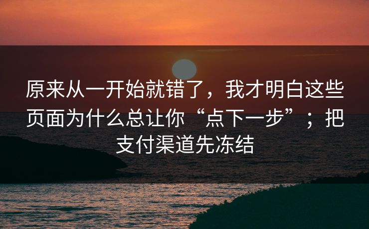 原来从一开始就错了，我才明白这些页面为什么总让你“点下一步”；把支付渠道先冻结-第1张图片-每日大赛在线播