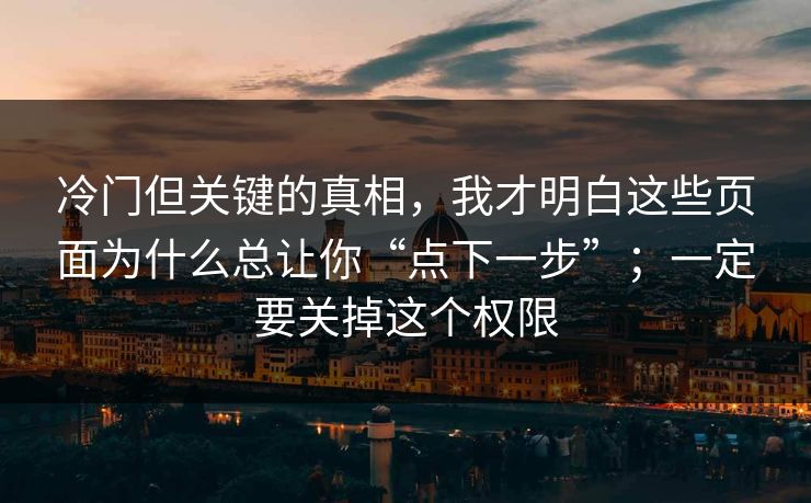 冷门但关键的真相，我才明白这些页面为什么总让你“点下一步”；一定要关掉这个权限